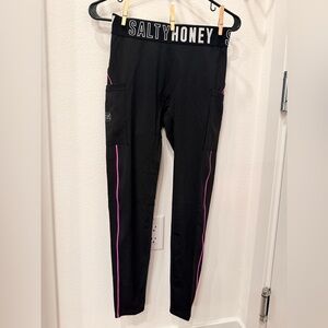 Salty Honey Black Leggings with Pink Accents